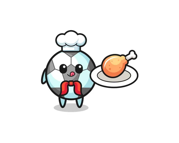 Football Poulet Frit Chef Personnage Dessin Animé Design Mignon — Image vectorielle