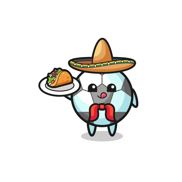 サッカーメキシコ料理のマスコットがタコスを持っていてかわいいデザイン — ストックベクタ