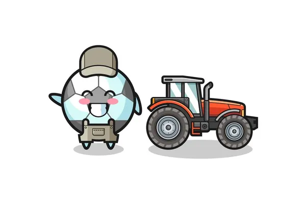 Football Farmer Mascot Standing Tractor Cute Design — Stock Vector