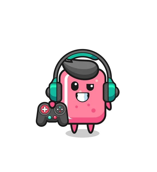 Goma Mascar Mascota Gamer Celebración Controlador Juego Lindo Diseño — Vector de stock