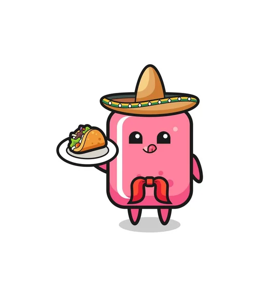 Bubbeltuggummi Mexikansk Kock Maskot Håller Taco Söt Design — Stock vektor