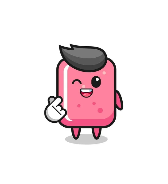 Bubble Gum Character Doing Korean Finger Heart Cute Design — Stock Vector