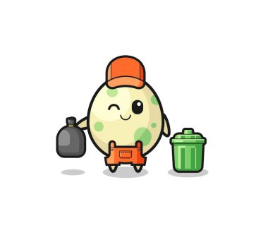 Çöp toplayıcısı olarak benekli yumurtanın maskotu, şirin bir tasarım.