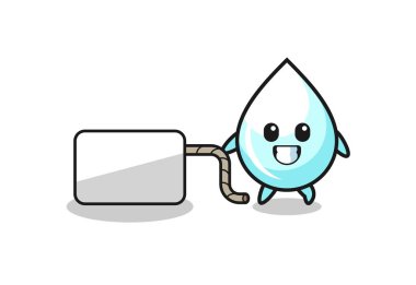 Süt damlası çizgi filmi bir afiş çekiyor, şirin bir tasarım.