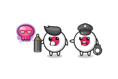 Japon bayrak karikatürü vandalizm yapıyor ve polis tarafından yakalandı, şirin bir tasarım.