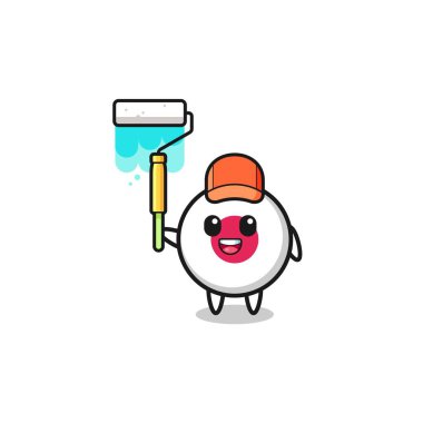 Japon bayrak boyacısı maskot boya silindirli, şirin bir tasarım.