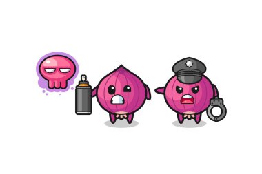 Soğan çizgi filmi vandalizm yapıyor ve polis tarafından yakalandı, şirin bir tasarım.