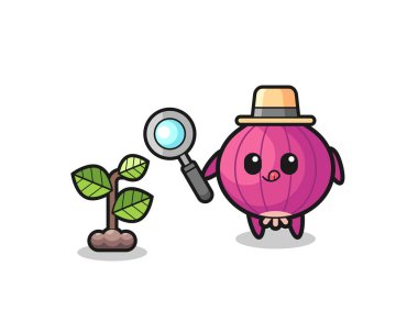 Şirin bir soğan üreticisi bitkileri araştırıyor, şirin bir tasarım.