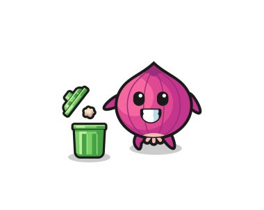 Çöp tenekesine çöp atan soğanın güzel bir tasarımı.