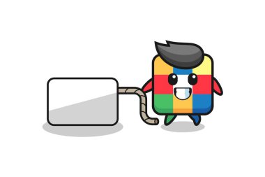 kare yapboz karikatürü bir afiş çekiyor, şirin tasarım