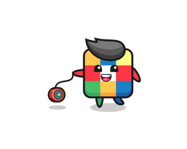 Şirin bir küp yapbozu çizgi filmi. Yoyo oynuyor, şirin bir tasarım.