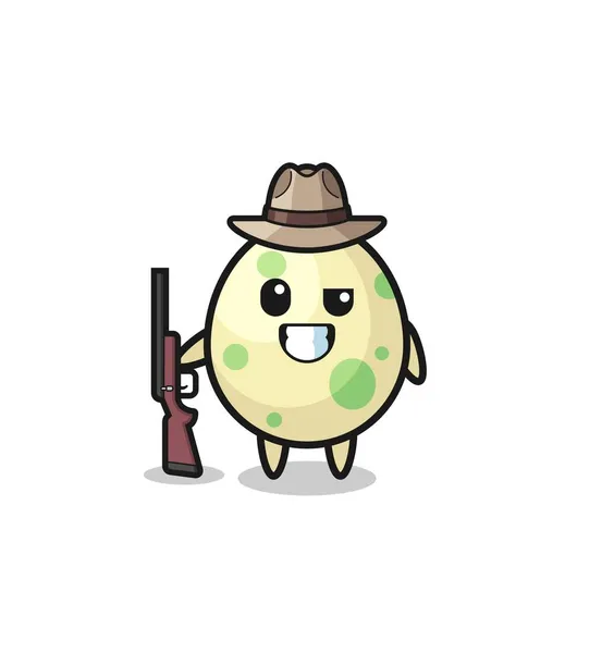 Spotted Egg Hunter Mascot Holding Gun Cute Design — Stock Vector