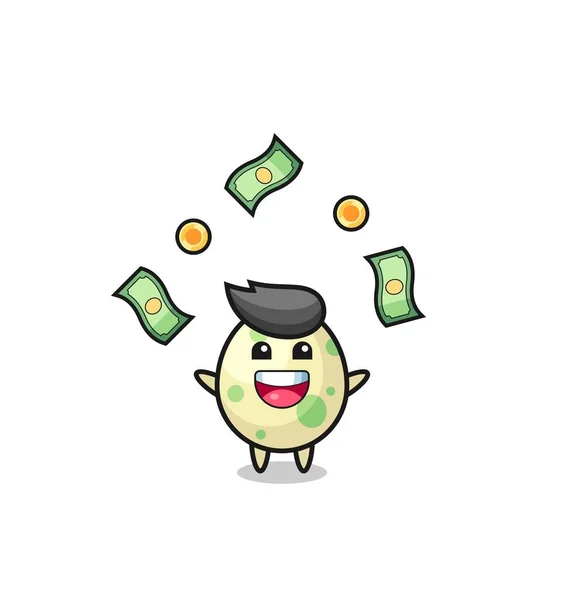 Illustration Spotted Egg Catching Money Falling Sky Cute Design — Stock Vector