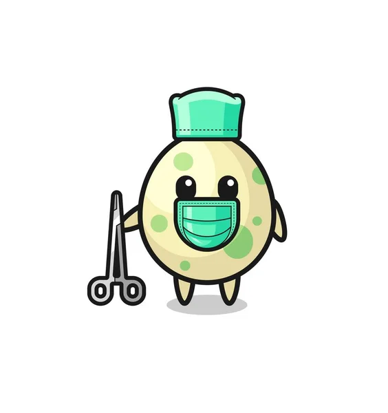 Cirujano Manchado Personaje Mascota Huevo Lindo Diseño — Vector de stock