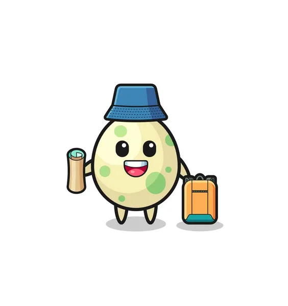 Personaje Mascota Del Huevo Manchado Como Excursionista Lindo Diseño — Vector de stock