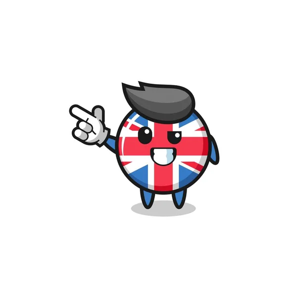 Reino Unido Bandeira Mascote Apontando Topo Esquerdo Projeto Bonito — Vetor de Stock