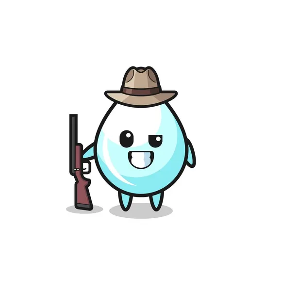 Milk Drop Hunter Mascot Holding Gun Cute Design — Stock Vector