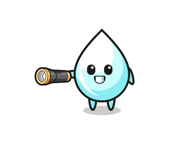 Melk Drop Mascotte Met Zaklamp Schattig Ontwerp — Stockvector