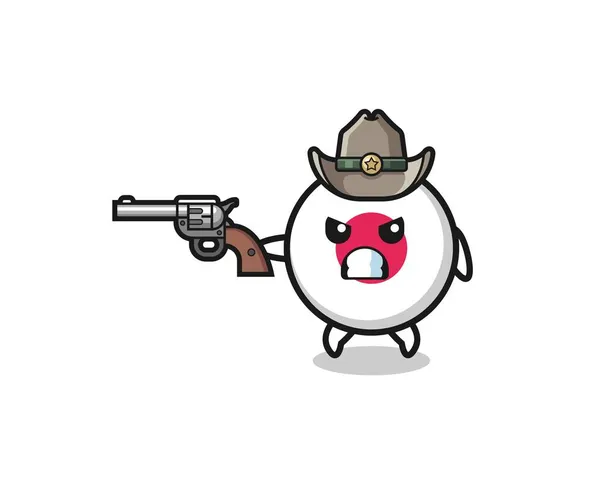 Bandera Japón Vaquero Disparando Con Arma Lindo Diseño — Vector de stock