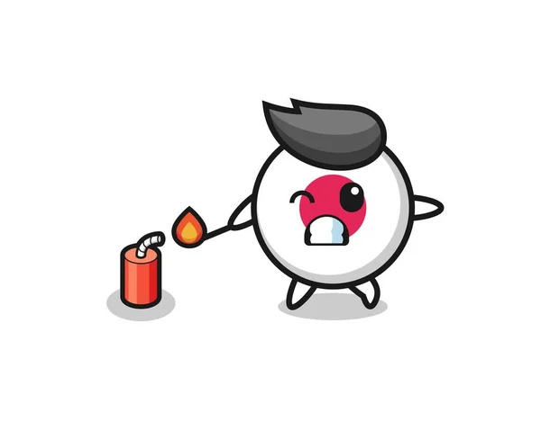 Japão Bandeira Mascote Ilustração Jogando Fogo Artifício Projeto Bonito —  Vetores de Stock