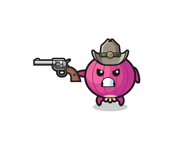 Cow Boy Oignon Tirant Avec Pistolet Design Mignon — Image vectorielle