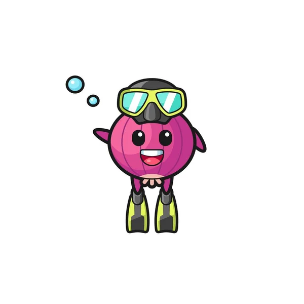 Onion Diver Cartoon Character Cute Design — Stock Vector