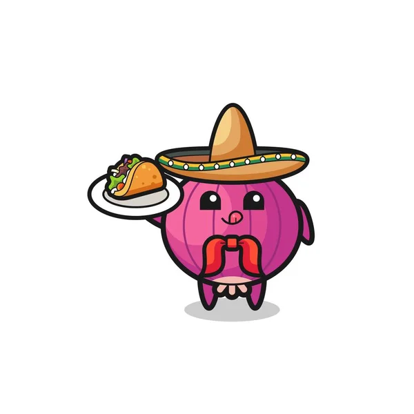 Cebula Meksykański Szef Kuchni Maskotka Gospodarstwa Taco Cute Design — Wektor stockowy