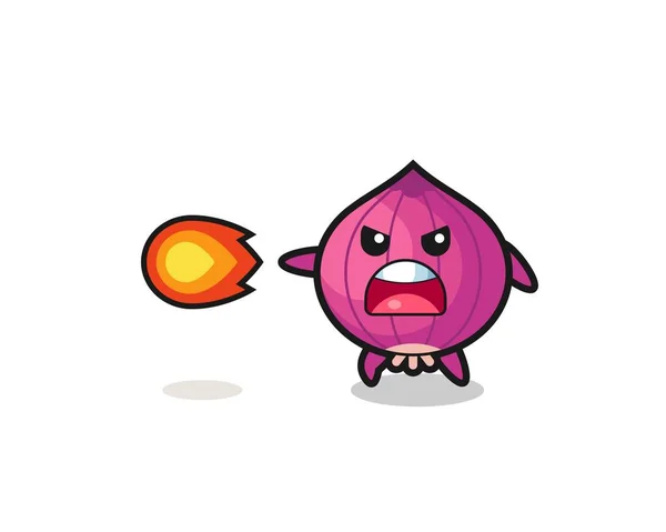 Cute Onion Mascot Shooting Fire Power Cute Design — Stock Vector