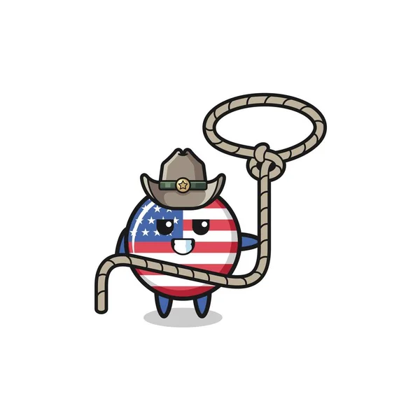 Verenigde Staten Vlag Cowboy Met Lasso Touw Schattig Ontwerp — Stockvector