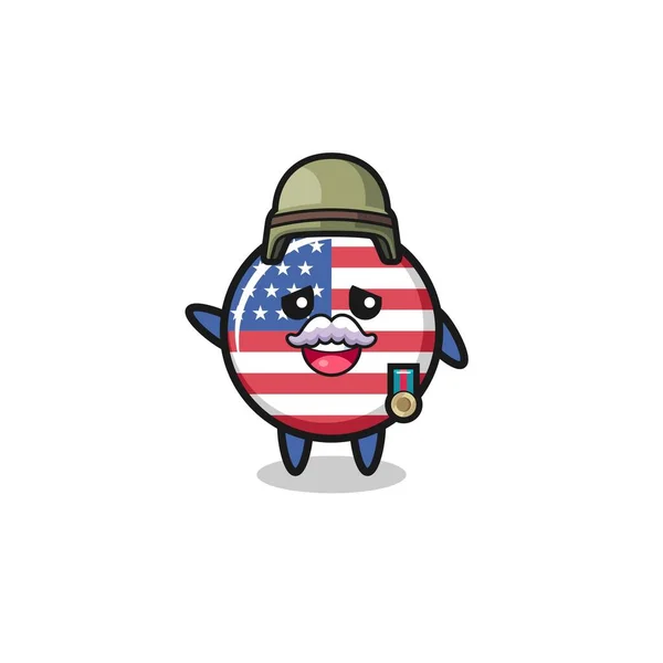 Cute United States Flag Veteran Cartoon Cute Design — Stock Vector