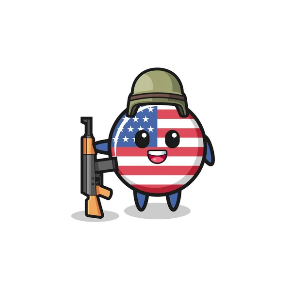 Söt Usa Flagga Maskot Som Soldat Söt Design — Stock vektor