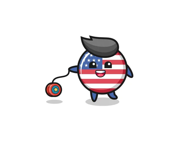 Dibujos Animados Linda Bandera Los Estados Unidos Jugando Yoyo Lindo — Vector de stock