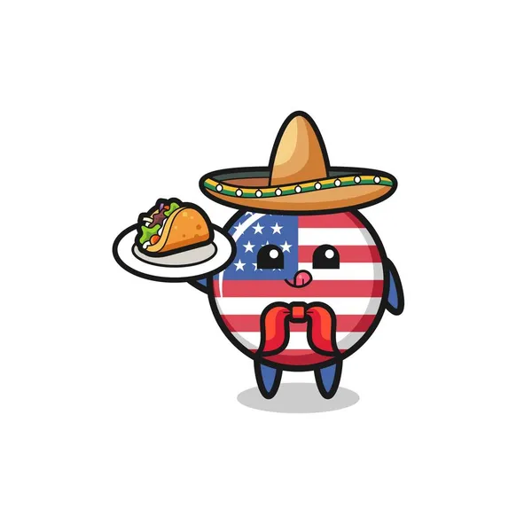 Usa Flagga Mexikansk Kock Maskot Håller Taco Söt Design — Stock vektor