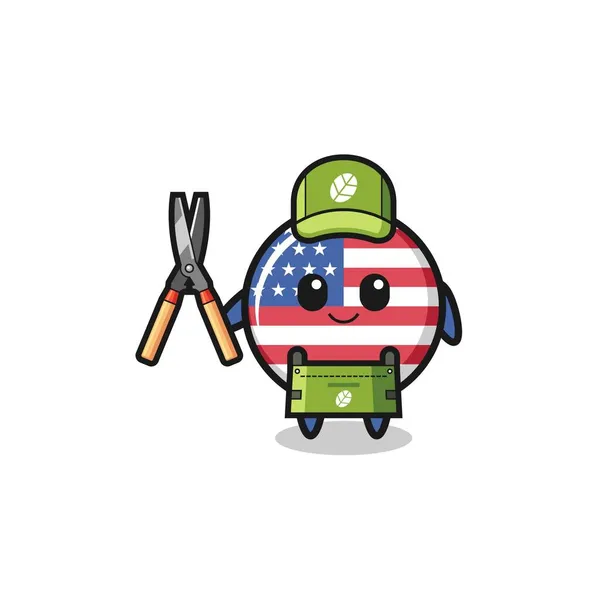 Cute United States Flag Jako Maskotka Ogrodnika Ładny Design — Wektor stockowy