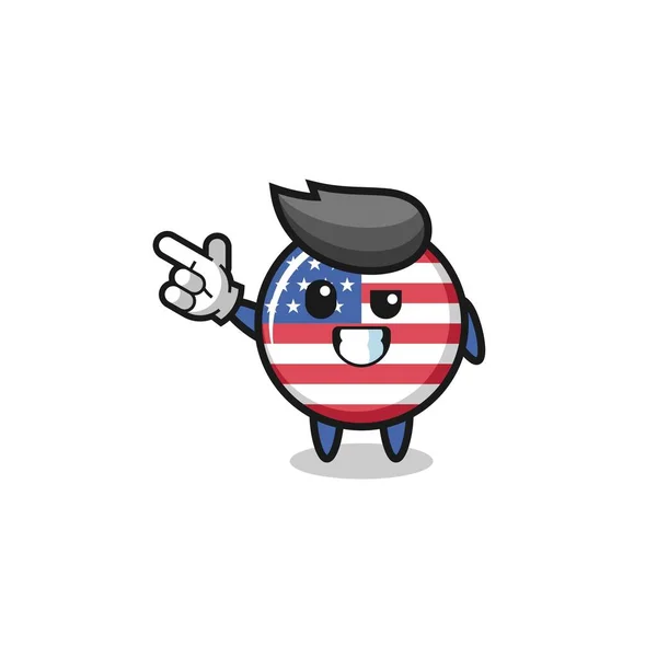 Estados Unidos Bandera Mascota Apuntando Arriba Izquierda Lindo Diseño — Vector de stock