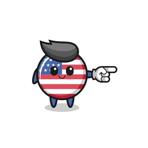 Estados Unidos Bandera Mascota Con Gesto Apuntando Derecha Lindo Diseño — Vector de stock