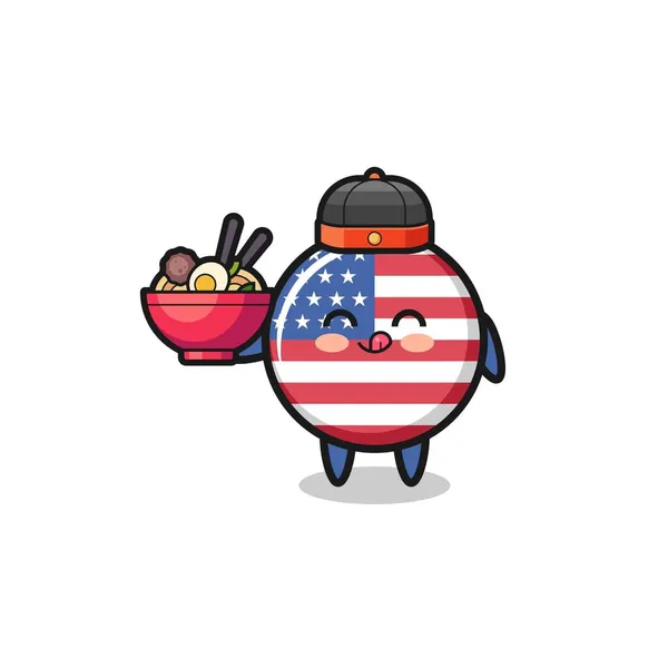 Drapeau Des États Unis Comme Mascotte Chef Chinois Tenant Bol — Image vectorielle