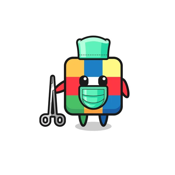 Personaggio Mascotte Puzzle Cubo Chirurgo Design Carino — Vettoriale Stock