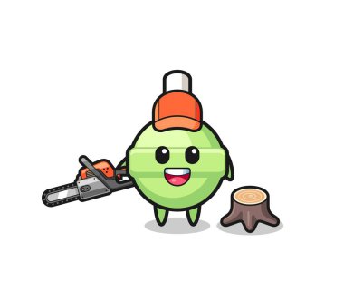 Elektrikli testere tutan lolipop oduncusu, şirin bir tasarım.