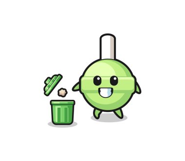 Çöp kutusuna çöp atan lolipopun güzel bir tasarımı.