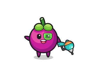 Gelecekteki savaşçı maskotu olarak mangosteen çizgi filmi, şirin tasarım.