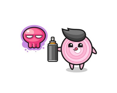 Soğan halkaları karikatürü sprey boyayla bir grafiti yapar, şirin bir tasarım.