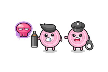 Soğan halkaları karikatürü vandallık yapıyor ve polis tarafından yakalandı, şirin bir tasarım.