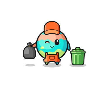 Güzel banyo bombalarının maskotu çöp toplayıcısı, şirin tasarım.