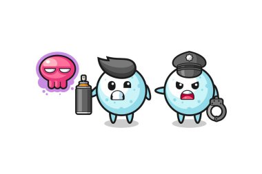 Kar topu çizgi filmi vandalizm yapıyor ve polis tarafından yakalandı, şirin bir tasarım.