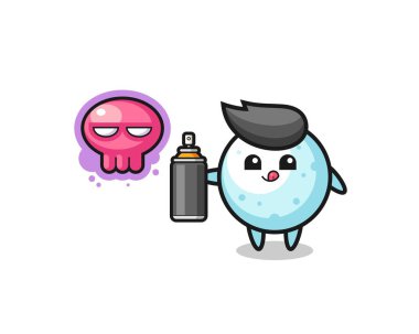 Kar topu karikatürü sprey boyalı bir graffiti yapıyor, şirin bir tasarım.