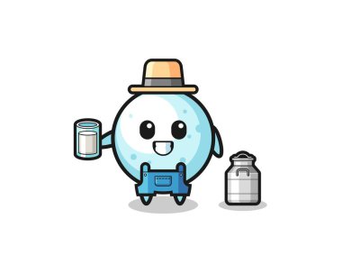 Süt çiftçisi olarak kartopu çizgi filmi, şirin bir tasarım.