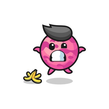 dondurma kepçesi karikatürü muz kabuğunda kayar, şirin tasarım