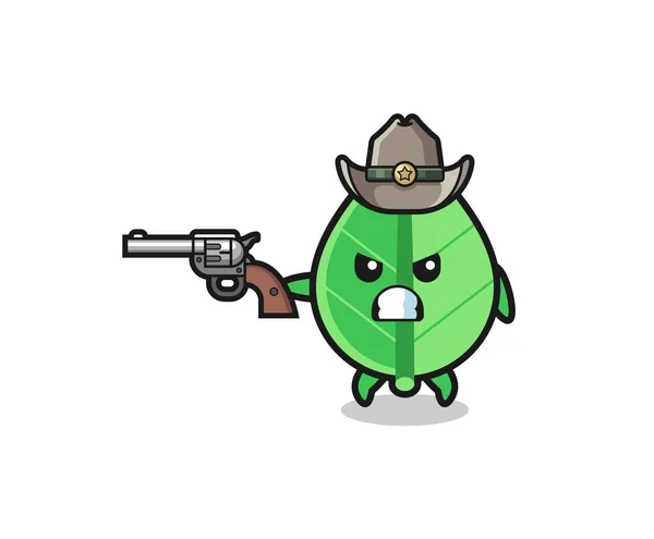 Leaf Cowboy Shooting Gun Cute Design — Stock Vector