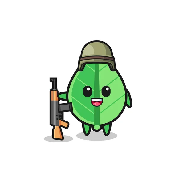 Cute Leaf Mascot Soldier Cute Design — Stock Vector